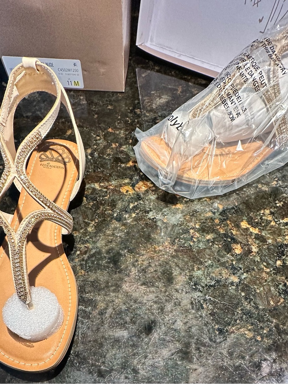Fergalicious Nude Sandal with Rhinestones, Flat & Strappy; NIB, Sz 11M/EU 41 - Picture 5 of 9